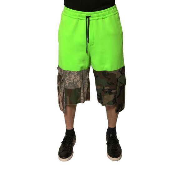 Dolce & Gabbana Green Patchwork Cargo Bermuda Men's Shorts (Pre-Owned)